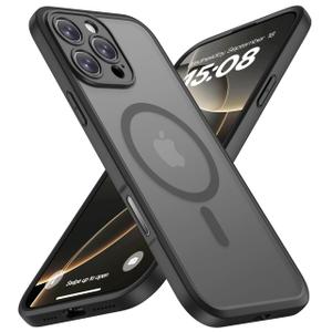 ImpactStrong Magnetic Guard for iPhone 16 Pro Case [Camera Control Button] [Camera Protection] [Military Grade Drop Tested] [Compatible with MagSafe] Slim Translucent Matte Phone Case - Black