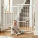 39" Extra Tall Baby Gate for Stairs and Doorways, 26-43" Wide Hardware Mounted Dog Gate, Must Drill to Install, No Bottom Bar Auto-Close Walk Thru Gate for Babies and Pets, White