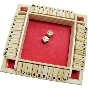 DC-BEAUTIFUL Shut The Box Dice Game, 2-4 Players Classic Board Game for Adults, Wooden Tabletop Game with Dices and Instruction,Math Strategy Game for Christmas Party (Red)