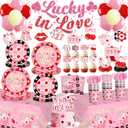 205pcs Lucky in Love Bachelorette Decorations Complete Party Set, for 25 Guests, Lucky in Love Decorations Includes Plates, Banner, Tablecloths, for Bachelorette Engagement Bridal Shower Party