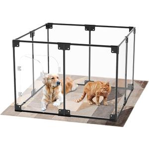 Clear Acrylic Dog Playpen with Door, Clear Dog Play Pen Indoors,40x40x28 Inch Indoor Pet Playpen for Small and Medium Dogs, Transparent Dog Pen (L40*W40*H28(INCH), Black)