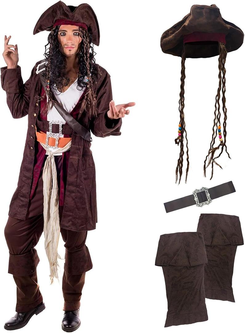 fun shack Mens Pirate Costume, Adult Pirate Outfit for Men, Halloween Pirate Attire, Perfect for Costume Parties (Large)
