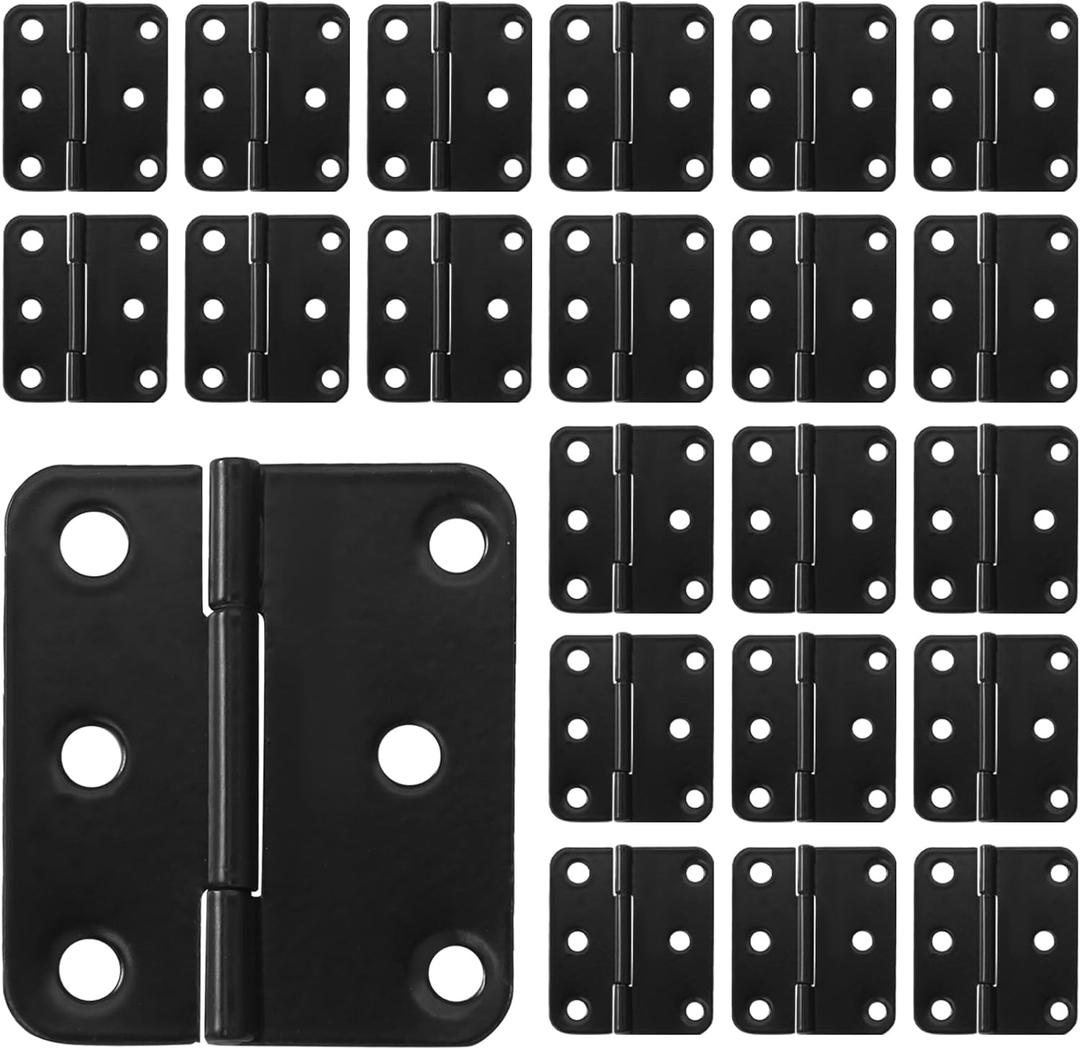 24pcs Butt Hinges Black Door Hinges, 1.5" x 1.3" Cabinet Door Hinge, Flat Folding Box Hinges for Jewelry, Wooden Box, Small Cupboard Furniture Hinges