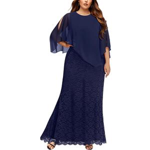 Women's Plus Size Cape Dress with Chiffon Overlay Gown Formal Evening Lace Long Mermaid Dresses 2024, Size: 28 Plus