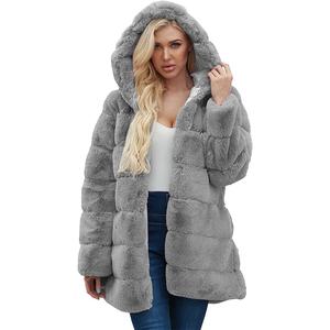 Faux Fur Jacket Coat Hooded Warm Winter Outwear Thicken Jackets Parka Long Cardigan Overcoat Fashion Clothes, XL
