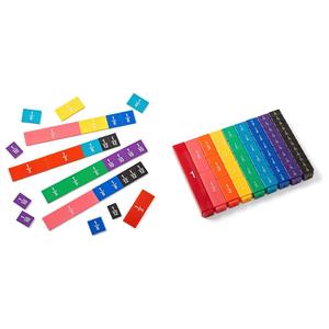 Hand2Mind Plastic Double-Sided Decimal Tiles & Rainbow Fraction Tower Cubes, Montessori Math Materials, Unit Fraction Cubes (Set of 51)