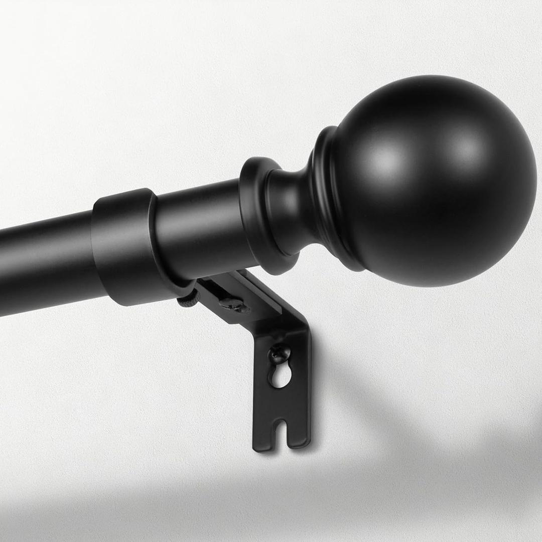 Zeerobee Curtain Rods for Windows 16 to 28, Adjustable Heavy Duty Wrap Around 1 Inch Curtain Rod, Outdoor Indoor Room Divider Modern Drapery Pole, Black, 16-28"