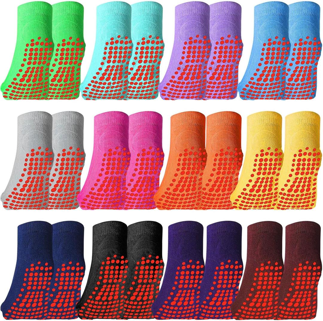 Geyoga 12 Pairs Non Slip Socks Ankle Grip Anti Skid Socks for Boys Toddlers Girl (5-11 Years, Assorted Colors)
