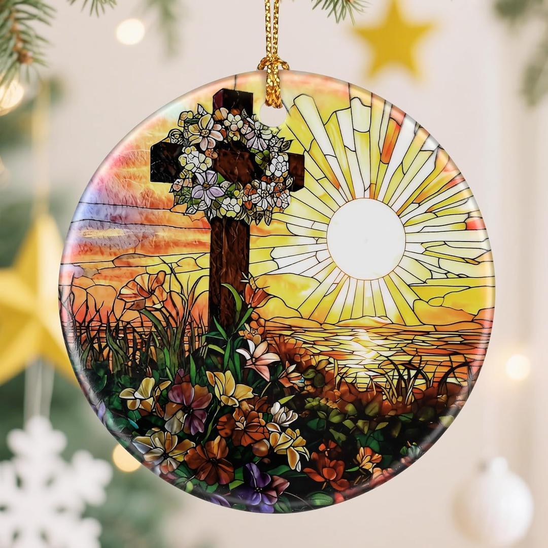 2 x Christ Cross Ornament, Religious Christmas Ornaments, Christmas Tree Ornaments, Christian Holiday Decor | Gifts for Christian, Gifts for Religious Women