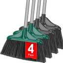 4 PCS Heavy Duty Broom Outdoor/Indoor Commercial Broom with 61" Long Handle,Perfect for Home Garage Kitchen Office Lobby Room Floor,Black and Green