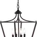 JONATHAN Y 13" Oil Rubbed Bronze 4-Light Iron Pendant Lantern, Midcentury Farmhouse Hanging Ceiling Light for Kitchen Island, Foyer, Entryway, Adjustable Chain, LED Bulbs Included (JYL7561A)