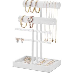 bussdis 3 Tier Bracelet Holder Display - Detachable T Bar Pure White Velvet Bracelet Holder, Jewelry Holder Organizer for Bracelet, Necklace, Earrings, Rings