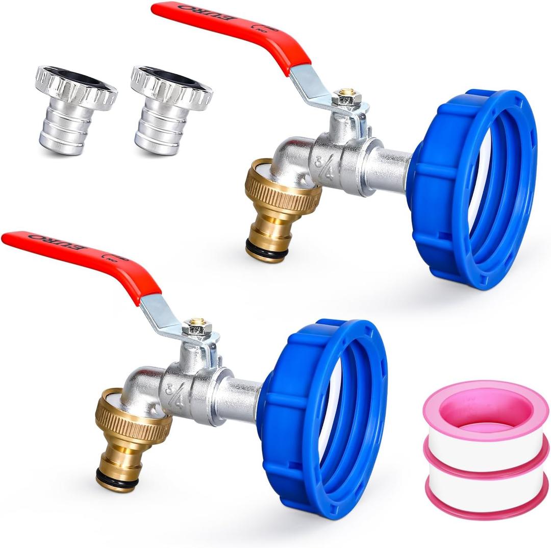 IBC Tote Tank Adapter Faucet, 275-330 Gallon Tote Water Tank Adapter Coarse Thread S60X6 Outlet 3/4" GHT Male Adapter Fitting (Blue)