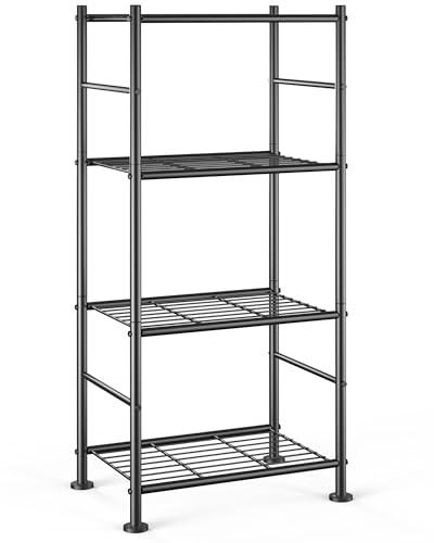 Sakugi Storage Shelves - 4 Tier Shelf Organizer, Sturdy Metal Garage Shelving with Adjustable Leveling Feet, Space-Saving Shelves Organizer for Pantry, Laundry, Kitchen (18" x 12" x 44", Black)
