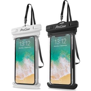 ProCase 2 Pack Waterproof Phone Pouch, Underwater Phone Case Up to 7", Dry Bag for iPhone 17 Air 16 15 14 13 Pro Plus Max, Galaxy S24 S23 S22 Ultra Pixel, Beach Essentials -White & Black