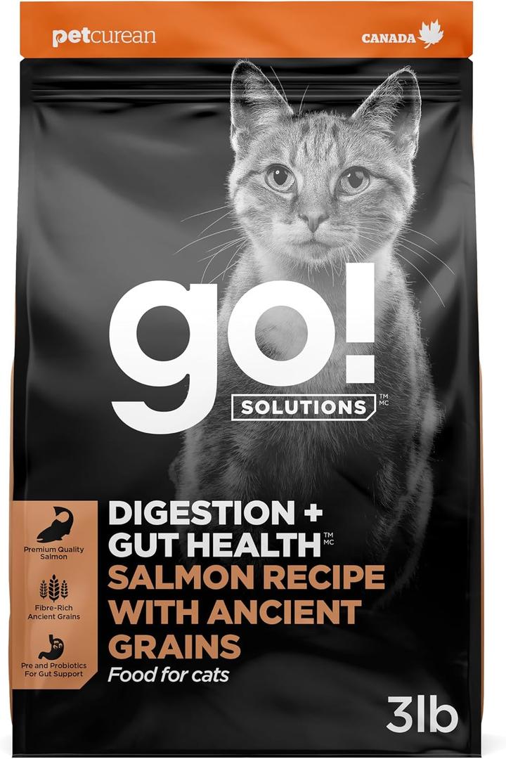 Go! Solutions Digestion + Gut Health Salmon Dry Cat Food, 3 lb (EXP 08/15/27)