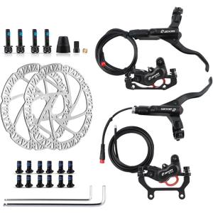ZOOM Ebike Hydraulic Disc Brake Set: H876E 4-Pistons Power-Off Electric Bike Brake Kit with 2-PIN Sensor Included 160mm/180mm Rotors and Mounting Adapter