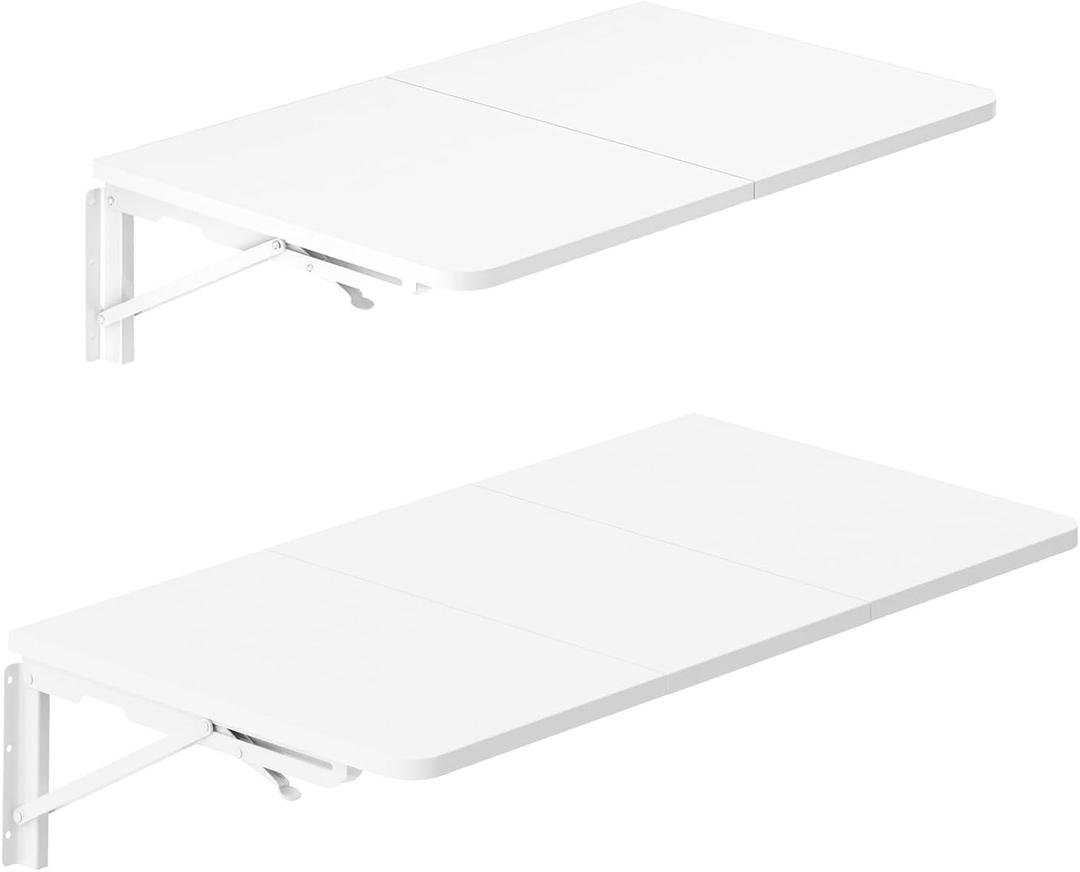 TEAMIX Wall Mounted Desk, White Folding Table for Small Spaces, Wall Floating Desk with Heavy Duty Brackets for Laundry Room,Kitchen,Office Storage