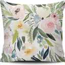 Fashion Home Decoration Design Throw Pillow Case Green and Pink Watercolor Floral 24X24 Inches Square Custom Pillowcase Cushion Cover Double Sided Printed (Set of 1)