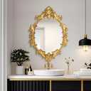 Gold Oval Wall Mirror, 19"x27" Vintage Decorative Baroque Hanging Mirrors for Bedroom, Living Room Dresser Decor, Entryway