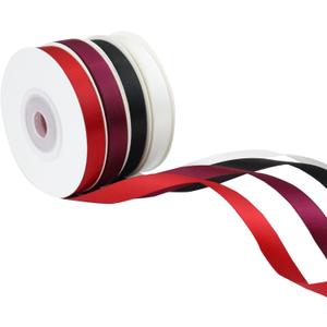 SoriDR 4 Rolls White&Black&Red&Wine Solid Satin Ribbon for Gift Wrapping Christmas Crafts,3/8" X 10 Yard Each Total 40 Yds Per Package