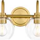 2-Light Brushed Gold Light Fixture, Champagne Bronze Vanity Light with Clear Glass Shade, Brass Bathroom Light Over Mirror for Powder Room Bath, AD-22280-2W-GD (Gold, 2-Light)