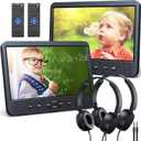 NAVISKAUTO 10.1'' Dual Car DVD Players with HDMI Input Wall Charger 2 Headphones Support Region Free, Last Memory, AV in & AV Out, USB/TF Card, Play a Same or Two Different Movies (2 X DVD Player)