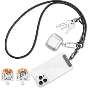 Cell Phone Lanyard, Universal Adjustable Detachable Nylon Crossbody Lanyard,Necklace Lanyard & Wrist Strap (120cm, Black)