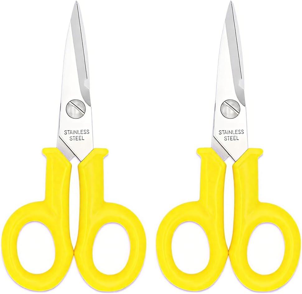 Small Scissors 2 Pack All Purpose 6 Inch Heavy Duty Scissors with Power Notch, Ultra Sharp Blades, Great for Sewing, Craft, Home, Office and School, Yellow