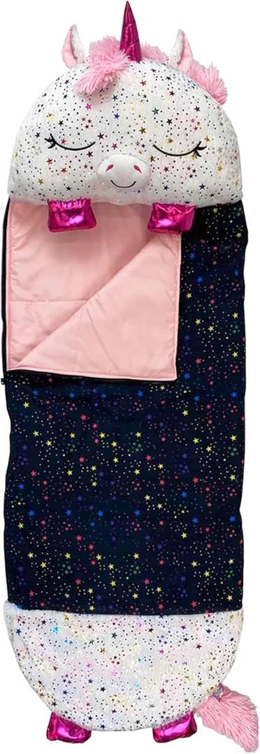 Happy Nappers Pillow & Sleepy Sack- Comfy, Cozy, Compact, Super Soft, Warm, All Season, Sleeping Bag with Pillow- Medium 54” x 20”, Shimmer Unicorn