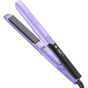 Annlary Hair Straightener 1 Inch Flat Iron and Curler 2 in 1 Titanium Ceramic Ionic Dual Voltage Straightener with Heat-Resistant Silicone, for Less Frizz, Shinier & Smoother