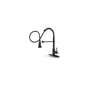 OWOFAN Lead-Free Commercial Solid Brass Single Handle Single Lever Pull Out Pull Down Sprayer Spring Kitchen Sink Faucet, Paint Black Kitchen Faucets 9009R-A