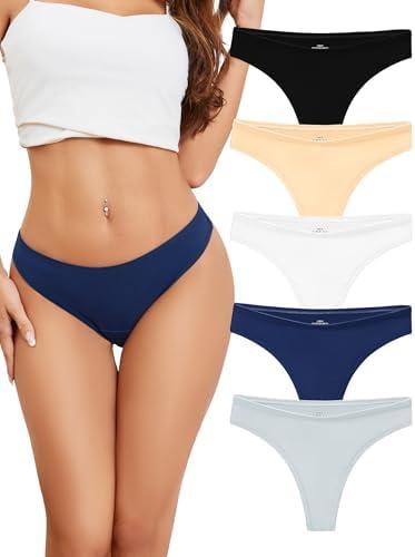voenxe Women Cotton Thongs Underwear, Breathable Soft Panties, Ladies Workout Undies Comfortable, Athletic Tangas Stretch, 5 Pack