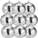 Suwimut 9 Pack Mirror Disco Ball, 4 Inch Small Mirror Ball Ornaments Silver Hanging Disco Balls with Attached String for Reflect Light, Party Favor, Home Bands Decorations, Stage Props, Christmas