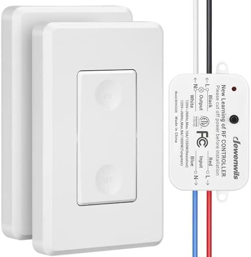 DEWENWILS 3 Way Wireless Light Switch and Receiver Kit, Remote Control for Ceiling Lights, Fans, Lamps, No in-Wall Wiring, No WiFi Needed, Wireless Panel Switch,100Ft RF Range - Amazon.com