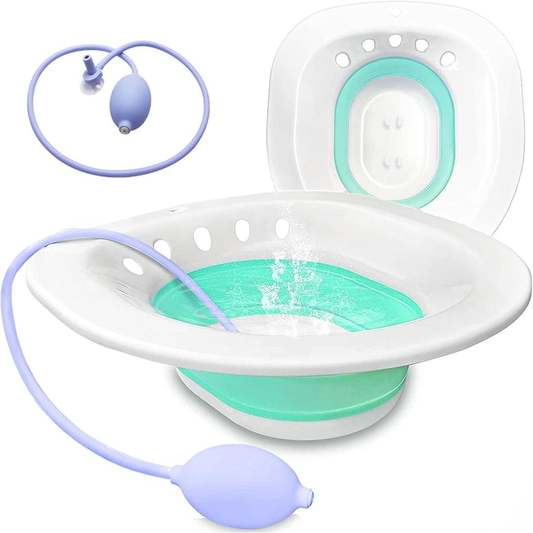 RUGUO Sitz Bath for Hemorrhoids - Sitz Bath for Toilet Seat - Foldable Sitz Bath for Postpartum Care, for Soothes Hemorrhoids & Perineum, Cleanse Vagina & AnalBlue Accessories (Large 14.3 Ounce)