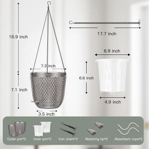 QCQHDU Self Watering Hanging Pots, 1 Pack 7.2 Inch Hanging Planters for Indoor Plants, Plant Hanger with Drainage Holes and 3 Hooks Chains for Garden Home 