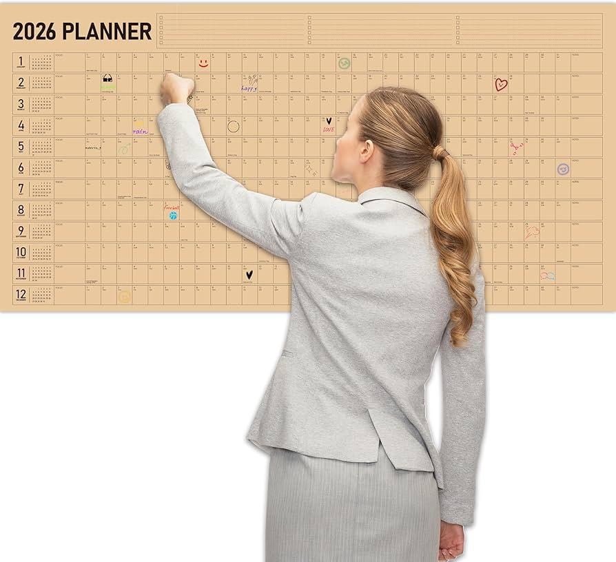 Large Yearly Wall Calendar with Glue Stickers