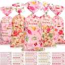 Yeaqee 100 Pcs Pink Christmas Cellophane Treat Bags Christmas Plastic Gift Bags Pink Christmas Candy Cookie Bags Bulk Pink Xmas Goody Gift Bags for Christmas Birthday Party Favors Supplies