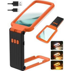 15X Magnifying Glass with Light and Stand, Rechargeable Folding Handheld Real Glass Magnifier, 3 Color Modes Dimmable Lighted Page Magnifier for Reading Small Prints, Seniors with Macular Degeneration