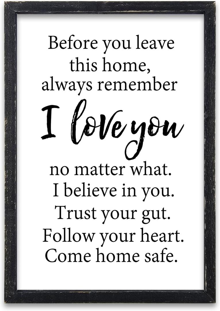 Before You Leave This Home Sign 16x11 Inch Laundry Room Wall Decor I Love You Inspirational Quote Wood Framed Rustic family Mudroom Farmhouse Dining Room Kitchen Wall Hang Art (Black)