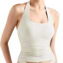 SUUKSESS Women Halter Tank Tops Double Lined Backless Y2K Trendy Going Out Tops (X-Small, Cream White)