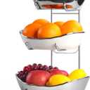 3 Tier Fruit Bowl for Kitchen Counter, White Sliver Ceramic Fruit Stand for Countertop, Home Fruit Rack with Holder, Vegetable Bowl Snacks Nuts Bread Candy Storage, Small & Cute (Sliver) (10.6"L x 7.5"W x 14.2"H, Silver)