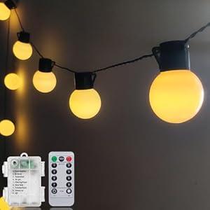Fairy Lights Battery Operated 23.8Ft 20 LED Globe String Lights, Shatterproof G50 Edison Lights String with Remote Timer, Warm White Christmas Lights for Bedroom Camping Balcony Christmas Tree Decor