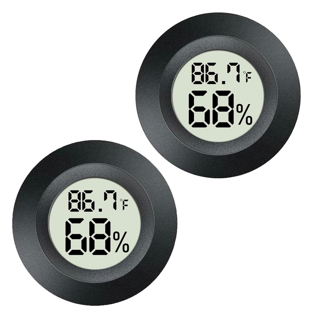 2 Pack Mini Digital Hygrometer Gauge Indoor Thermometer, LCD Monitor Temperature Outdoor Humidity Meter for Greenhouse Jars Incubators Guitar Case, Fahrenheit () or Celsius()