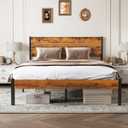Sweetcrispy Queen Size Bed Frame with Headboard, 800LBS Mattress Foundation with All Sturdy Metal Support, Under Bed Storage, No Box Spring Needed, Easy Assembly, Rust Brown