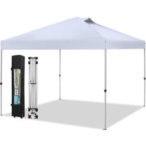Sophia & William Canopy Tent Pop Up 10x10 ft, Outdoor Patio Portable Commercial Canopies Shelter Heavy Duty Straight Legs with Roller Bag, 8 Stakes, 4 Guy Ropes, UPF50+, White