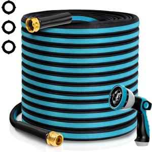 100FT Non-Expandable Garden Hose, Flexible Water Hose with Spray Nozzle, Kink-Resistant, Leakproof 3/4" Brass Connectors, Lightweight & Portable Water Pipe for Yard, Lawn Outdoor