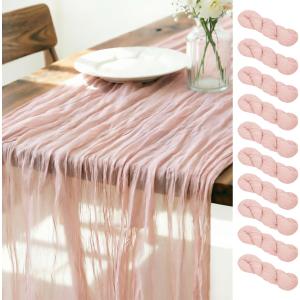 LINXTAR Dusty Pink Cheesecloth Table Runner 10 Pack 120 Inches 10Ft Gauze Summer Boho Table Runner for Wedding Tea Party Baby Shower Bridal Birthday Home Decoration