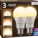 Briignite LED Light Bulbs, 3 Way LED Light Bulbs 50 100 150W Equivalent, 3 Way Light Bulb, Three Way A19 Light Bulbs E26 Medium Base, Warm White 3000K, 500lm-1000lm-1500lm, 2 Pack